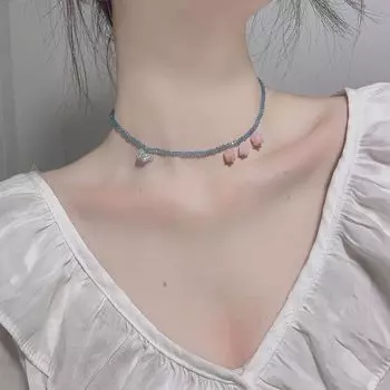 Ожерелье с тюльпаном, подвеска в виде цветка ландыша, симпатичное нишевое ожерелье с синей бабочкой, ошейник для женщин