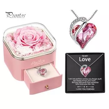 Ожерелье с вечной розой и сердечком, подарочный набор, ожерелье из искусственного жемчуга в форме сердца, цветы, подарки для женщин, мамы, жены B