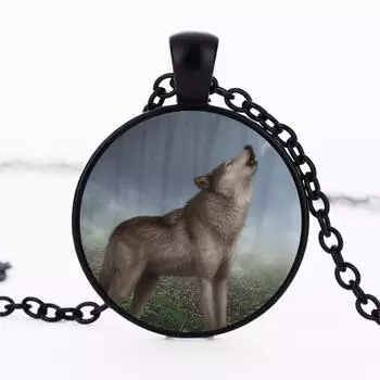 Кулон в виде животного волка, кабошона из стекла, модное персонализированное мужское ювелирное ожерелье из кристаллов