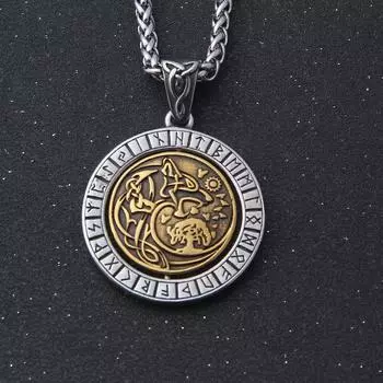 Ожерелье с волком, вращающееся, викингов, из нержавеющей стали, мужское, Древо жизни, рунический амулет Одина, ожерелье, винтажные украшения с подвесками в подарок Single Pendant