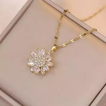 Ожерелье с вращающимся подсолнухом и микроинкрустированным цирконием из меди, темпераментное, легкое, роскошное, нишевое, цепочка для ключицы золотой