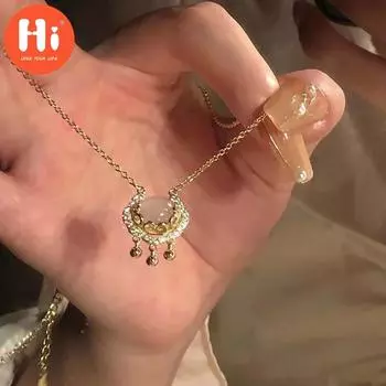 Ожерелье с замком Hi Peace, женское осеннее и зимнее светлое, роскошное нишевое ожерелье для пожилых людей, цепочка на ключицы с лунным светом и камнем