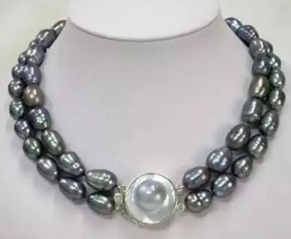 Ожерелье с застежкой Mabe, 2 ряда, 10–11 мм, черный рисовый натуральный жемчуг
