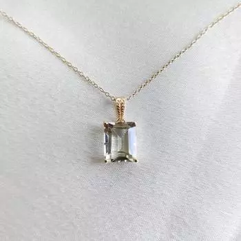 Ожерелье с зеленым аметистом, серебро 925 пробы, подвеска с зеленым аметистом