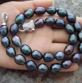 Ожерелье с зелёным жемчугом в стиле барокко 9-10 мм, серебро 925 пробы, 18 дюймов