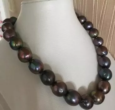 Ожерелье с жемчугом Huge13-15 мм в стиле барокко, черное, зеленое и красное, 18 дюймов