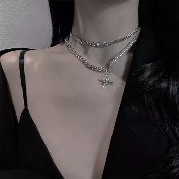 Ожерелье с жемчугом и цирконием на ключицу Millennial - Trendy Star Net Celebrity Style Designer pearl necklace splicing chain