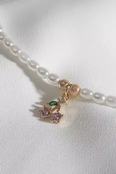 Ожерелье с жемчужно-розовым камнем и вишней