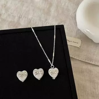 Ожерелье с жемчужным бантом Love, серьги-гвоздики, женская простая, высокого класса, изысканная, модная, индивидуальная, универсальная, цепочка на шею, цепочка на ключицу