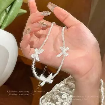 Ожерелье с жемчужным бантом на ключицу в корейском стиле — элегантное и универсальное X1450 золотой