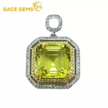 Ожерелье SACE GEMS, кулон для женщин, 100% стерлинговое серебро 925 пробы, 12 мм, подвеска с кристаллами лимона, Свадебная вечеринка, ювелирные изделия, подарки лимонно-желтый