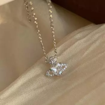 Ожерелье Сатурн, женское, легкое, роскошное, нишевый дизайн, подвеска в виде планеты с бриллиантами и микроинкрустацией из циркония, цепочка на ключицу из нержавеющей стали