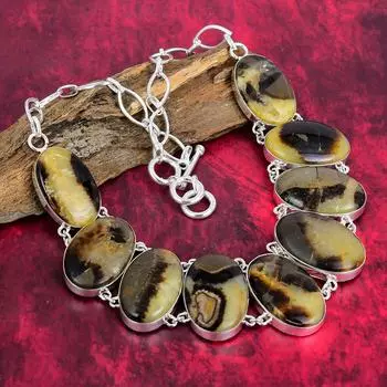 Ожерелье Septarian, ожерелье-цепочка с регулируемой цепочкой из стерлингового серебра 925 пробы, подарок для нее, изящные украшения ручной работы Adjustable with 18 inches синий