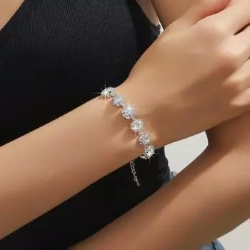 Ожерелье Серьги Браслет Три части Полный Бриллиантовый Цветок Свадебный Комплект Ювелирных Изделий Платье Аксессуары Женщин