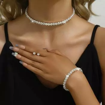 ожерелье серьги-гвоздики комплект из трех частей нишевый дизайн чувство ключица цепочка браслет универсальный темперамент ювелирные изделия женщины