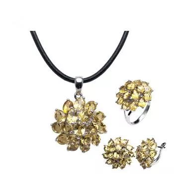 Ожерелье/серьги/кольца из натурального цитрина, серебро 925 пробы, изысканные ювелирные изделия, элегантный дизайн для женщин, подарок на день рождения, годовщину, вечеринку на день Святого Валентина US RING SIZE:6# жёлтый