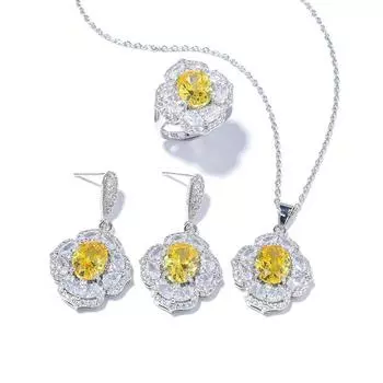 Ожерелье, серьги, кольца, комплект украшений, женский комплект украшений из трех предметов с цирконием, многоцветный вариант на выбор. necklace золотой