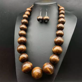 Ожерелье Серьги Набор Стиль отпуска Мода Преувеличение Богемный Стиль Деревянные Бусины Набор 77cm