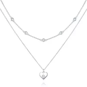 Ожерелье Сердце Двойное ожерелье Цирконий Серебро S925 Популярный Бренд Аксессуаров Рождество Белый Dee Подарок На День Рождения Юбилей Бренд Подарочная Упаковка