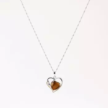 Ожерелье-сердце из натурального камня, серебряная цепочка 45 см