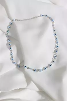 Ожерелье серебряного цвета с каплей сглаза