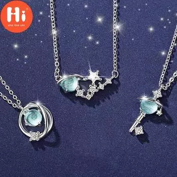 Ожерелье серебряного цвета в стиле Hi Fantasy, ожерелье с голубой планетой, звездное небо, Аврора, Вселенная, цепочка на ключицы, ювелирные изделия для девочек Key