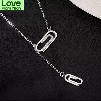 Ожерелье-скрепка из стерлингового серебра 925 пробы для женщин с длинной кисточкой из розового золота, подарок на день рождения