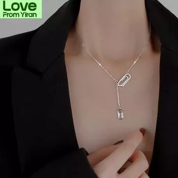 Ожерелье-скрепка из стерлингового серебра 925 пробы для женщин с длинной кисточкой из розового золота, подарок на день рождения