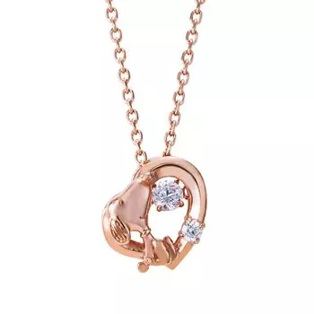 Ожерелье Snoopy PEANUTS из серебра 925 пробы с хирургической нержавеющей сталью и кубическим цирконием, танцующий камень, розовый PNSS001PG [Белый клевер]