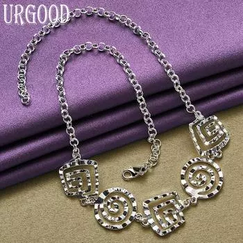 Ожерелье со спиральной круглой цепочкой из стерлингового серебра 925 пробы 49cm