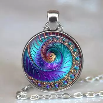 Ожерелье со спиралью Фибоначчи и фрактальной сакральной геометрией, ювелирные изделия со спиралью Фибоначчи и фрактальной сакральной геометрией, кулон со спиралью Фибоначчи и фракталом