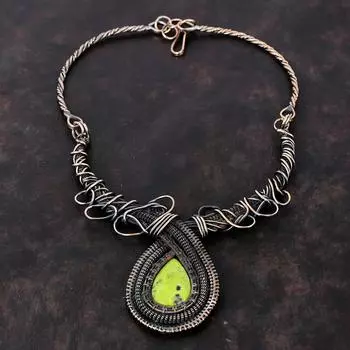 Ожерелье со стихтитом, обернутое медной проволокой, ожерелье со стихтитом, ювелирные изделия из драгоценных камней, регулируемое ожерелье, ювелирные изделия из медной проволоки ручной работы, подарок на помолвку