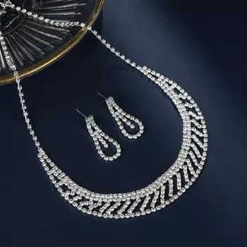 Ожерелье со стразами, свадебное платье, серьги с бриллиантами, ожерелье, аксессуары для ужина, комплект ювелирных изделий