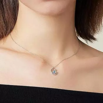 Ожерелье со сверкающим бриллиантовым бантом и маленьким кроликом, корейское новое модное и милое милое ожерелье Benmingnian с лунным светом и лунным кроликом silver