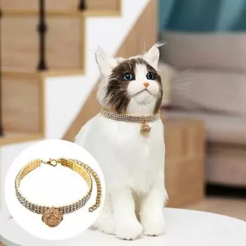 Ожерелье со сверкающими стразами и китайским колокольчиком. Изысканный полый резной кулон. Регулируемое ожерелье для домашних животных. M