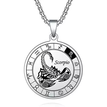 Ожерелье со знаком зодиака 12 созвездий, кулон Скорпион, ожерелье из нержавеющей стали, водостойкое астрологическое гороскоп, ювелирные изделия, подарок на день рождения Scorpio(Oct.24-Nov.22) серебряный