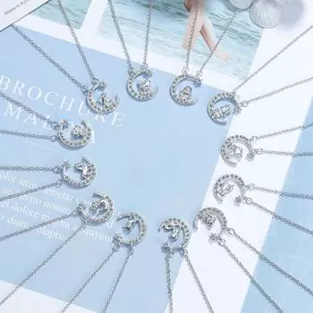 Ожерелье со знаком зодиака и цепочкой-подвеской на ключицу из циркония. Ожерелье со звездой и луной. Популярные ювелирные изделия. Подарки на День святого Валентина.