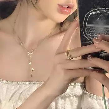 Ожерелье Star Moon Женский Ins Niche Design Sense Цепочка Star Moon Ключичная цепочка Лето