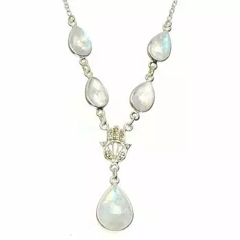 Ожерелье StarGems из натурального радужного лунного камня ручной работы, уникальное ожерелье из стерлингового серебра 925 пробы, 15,75 + 1,5 дюйма, A3156