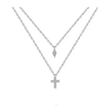 ожерелье Sterling R, легкое, роскошное, двухслойное, крестообразное, холодный стиль, капля воды, сверкающая бриллиантовая цепочка на ключицу