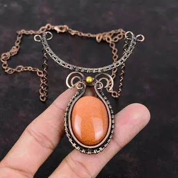 Ожерелье Sun Sitara из медной проволоки, регулируемое ожерелье с драгоценными камнями, медные украшения ручной работы в стиле бохо-хиппи, ожерелье из проволоки для подарка