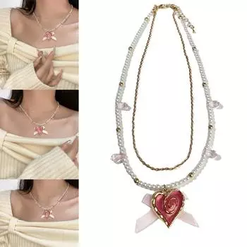 Ожерелье Sweet Butterfly Love, элегантное и стильное колье в форме сердца, подвеска, регулируемый воротник-цепочка, ювелирные изделия для повседневного ношения