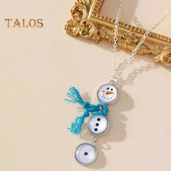 Ожерелье-свитер с подвеской в виде снеговика с шарфом, регулируемая длина, сплав, ретро-одежда, украшения, рождественский подарок, праздничное ожерелье синий