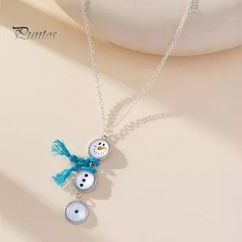 Ожерелье-свитер с подвеской в виде снеговика с шарфом, регулируемая длина, сплав, ретро-одежда, украшения, рождественский подарок, праздничное ожерелье синий