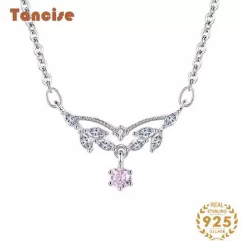 Ожерелье Tancies из стерлингового серебра 925 пробы, женское романтическое роскошное ожерелье с подвеской в форме капли воды, циркониевая цепочка на ключицу, ожерелье с подвеской в форме листа розовый