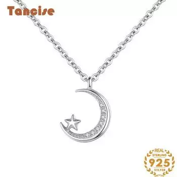 Ожерелье Tancision S925 из стерлингового серебра со звездой и луной, женское ожерелье с микроинкрустацией из Японии и Южной Кореи, цепочка на ключицу, ожерелье с подвеской серебряный