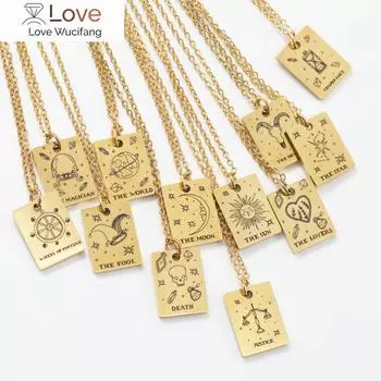 Ожерелье Таро 12 Созвездий для мужчин и женщин, ювелирные изделия из настоящего золота, ожерелье из нержавеющей стали, таинственная судьба, удача, подарок 45cm