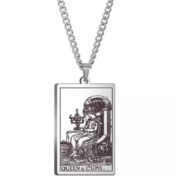 Ожерелье Таро из титановой стали, винтажный прямоугольный кулон, цепочка для свитера, хип-хоп ожерелье
