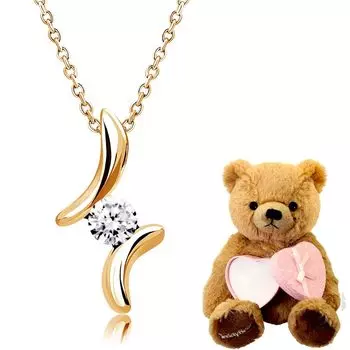 Ожерелье Teddy Bear Cubic Zirconia CZ Single Drop Pink Gold Color [Sears] Женское sp2361-tdt-01-b-pg
