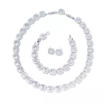 Ожерелье Темперамент Изумруд Цепь Серьги Браслет Комплект Платье Циркон Аксессуары Комплект из трех предметов stud earrings белый